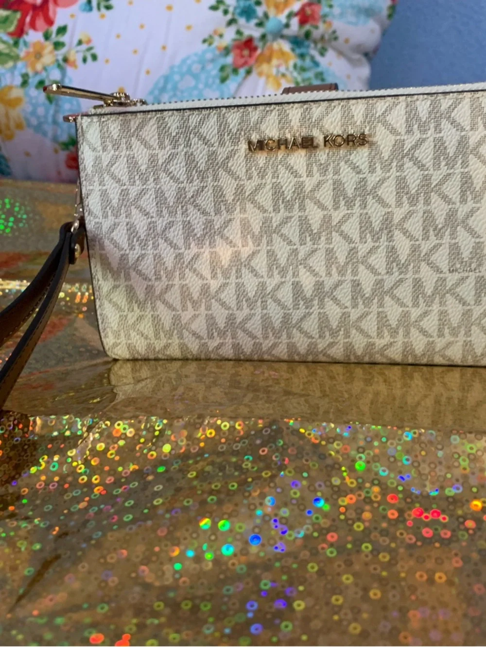 Michael Kors Jet Set Large Double Zip Phone Wallet/Wristlet Signature Logo - Picture 2 of 10